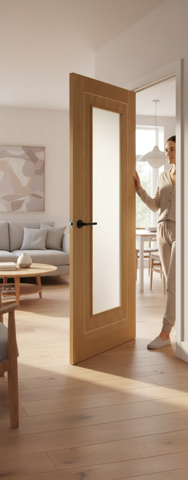 Premium Clear Glazed Internal Door with Semi-Solid Core and Natural Oak Grain Finish