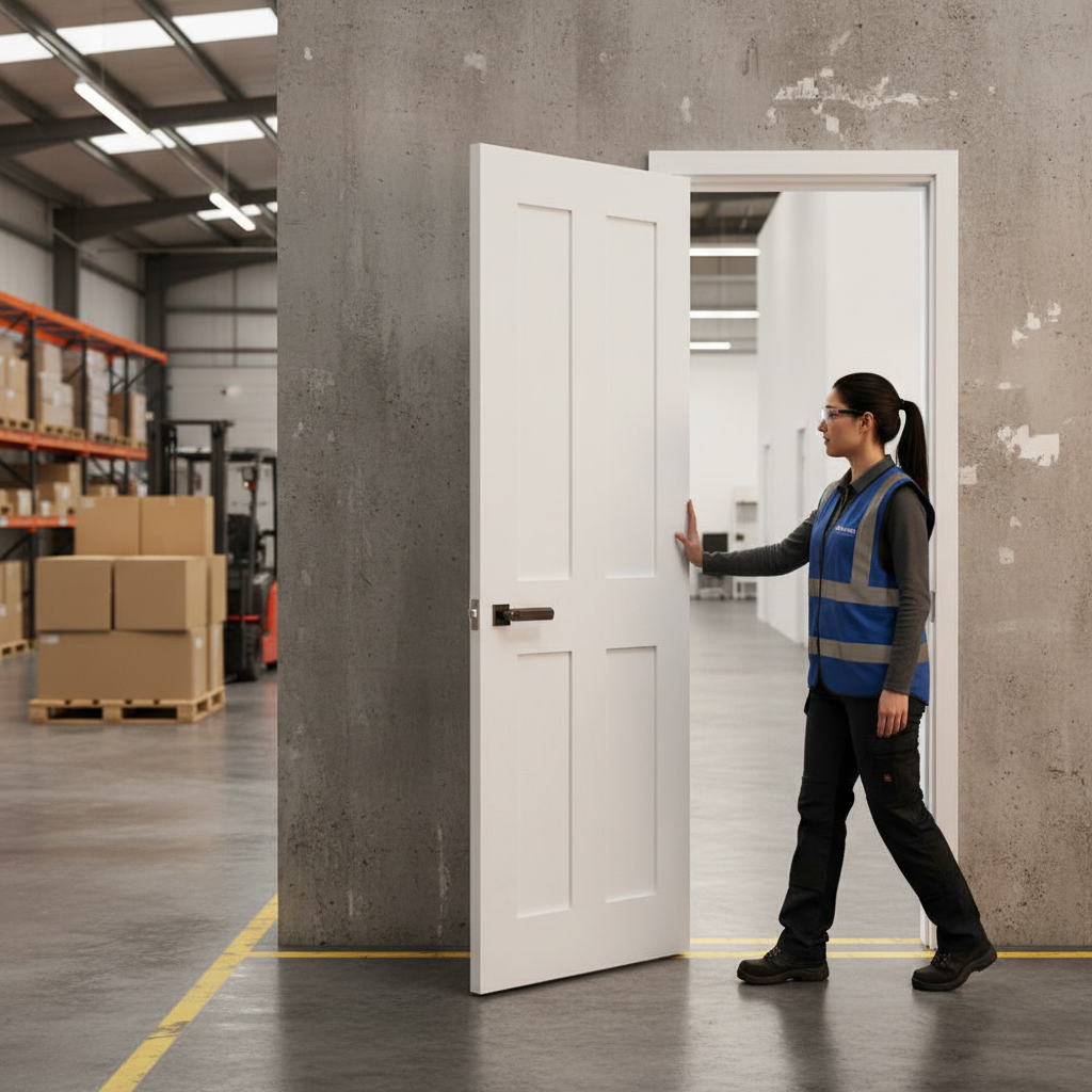 Premium Internal Fire Rated Door - White Primed, Four Panels with Shaker Styling and 10 Year Guarantee