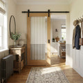 Oak Internal Sliding Door, Unfinished, 1 Light, Obscure Lined Clear Glass