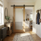 Oak Internal Sliding Door, Unfinished, 1 Light, Obscure Lined Clear Glass