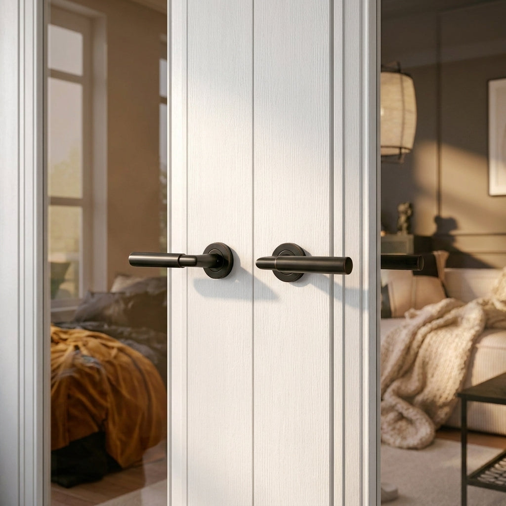 Internal French Door with 1 Light Clear Glass Glazing, White Primed Finish - detail view