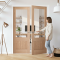 Premium Unfinished Oak 1 Panel 1 Light Glazed Pair Door with Obscure Lined Glass for Elegant Interior Design
