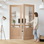 Premium Unfinished Oak 1 Panel 1 Light Glazed Pair Door with Obscure Lined Glass for Elegant Interior Design