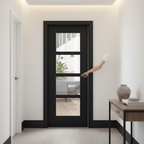 Premium Charcoal Black Glazed Internal Door with Toughened Safety Glass and Engineered Construction for Maximum Light Flow