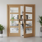 Premium Offset French Doors with Clear Glass Panes and Matching Demi Panel - Customizable Sizes for Unique Room Dividers