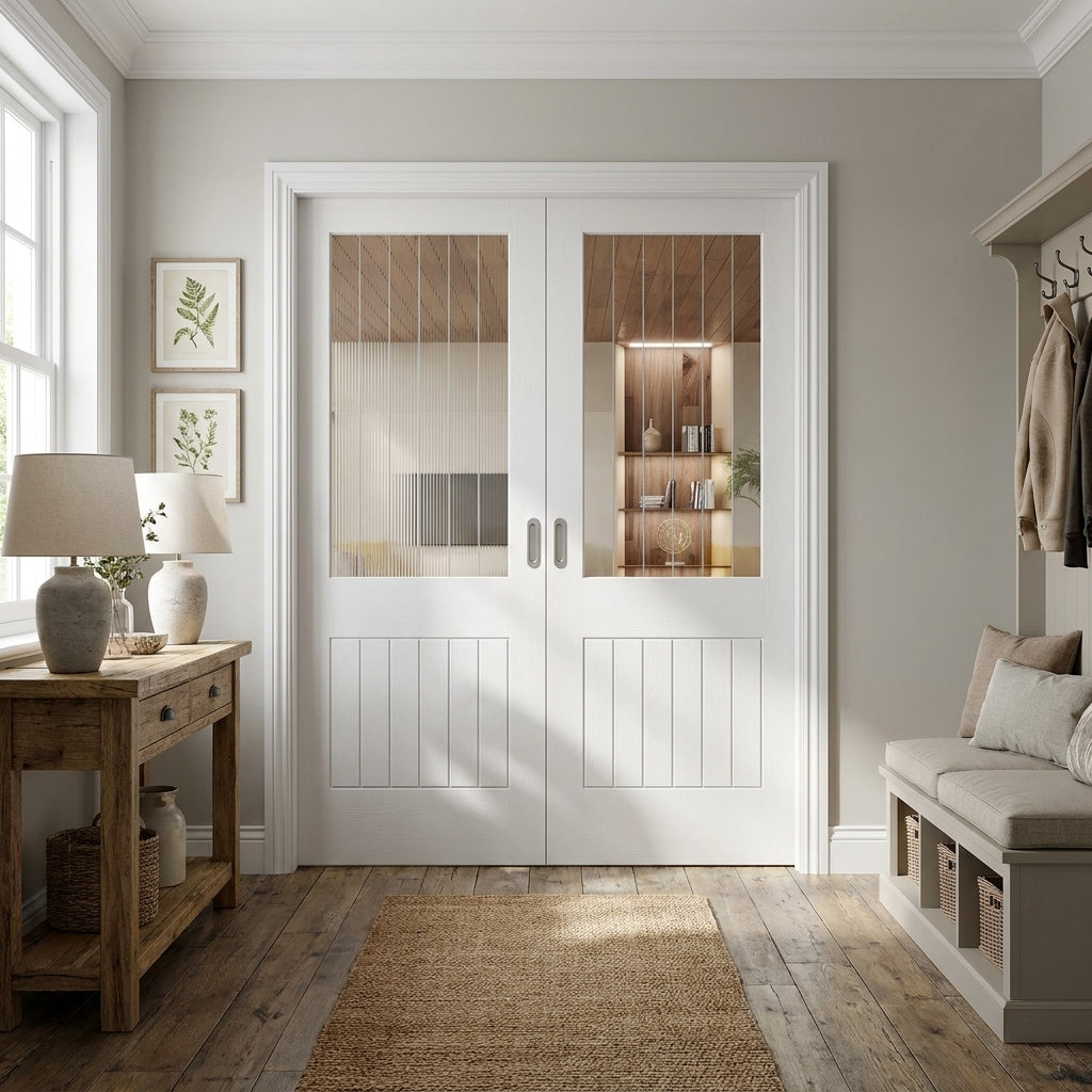 Internal Cottage 1 Light French Door with Clear Etched Glass, White Primed