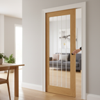 Premium Oak Glazed Pocket Door Set with Galvanised Steel Frame and Adjustable Jamb Options