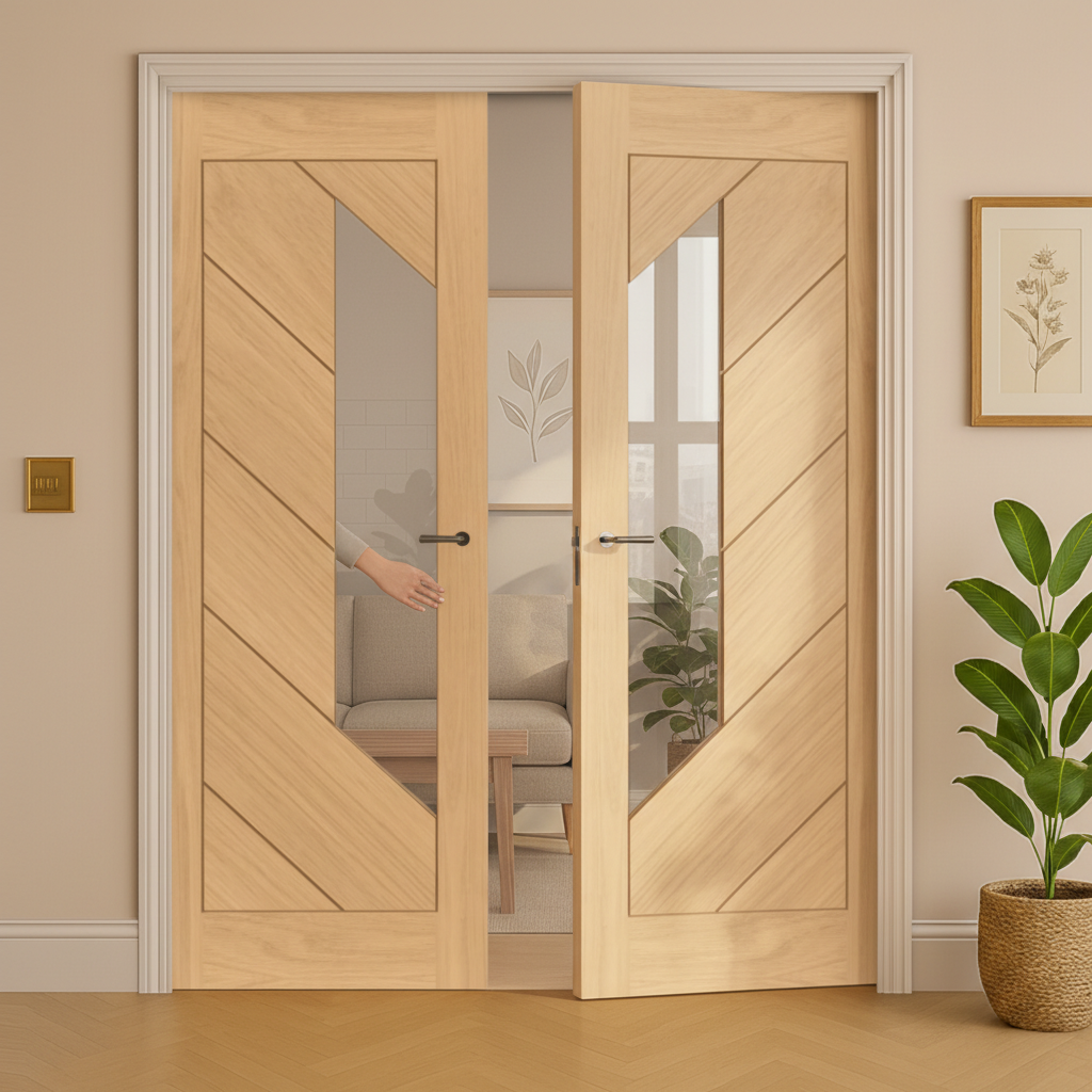 Premium Scandinavian-Inspired Clear Glazed Double Pocket Door Set with Galvanised Steel Frame and Adjustable Jamb Options