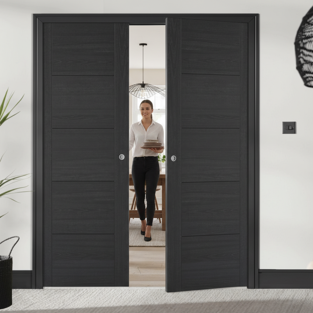 Premium Double Pocket Door Set with Contemporary Style and Galvanised Steel Frame for Modern Interiors