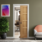 Premium Oak Unfinished Shaker 4 Panel Framed Pocket Door Set for Classic Elegance and Custom Finishing - Image 2