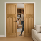 Premium Double Pocket Door Set with American White Oak Veneer, Smooth Gliding Mechanism, and Versatile Design Options