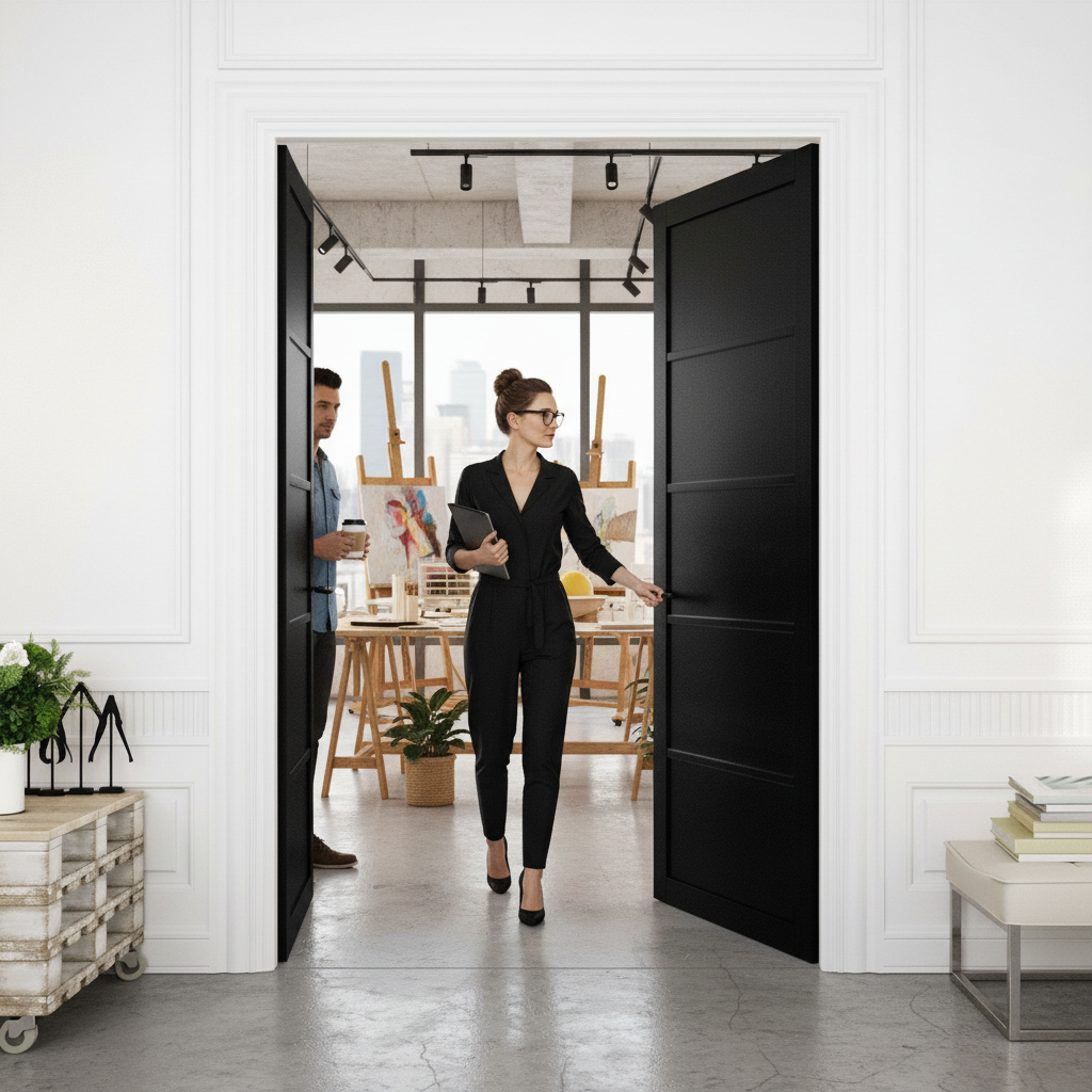 Premium Fully Finished Internal Industrial Studio 5 Panel Pair Door for Modern Interiors - Image 2