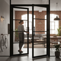 Premium Industrial Style Door Pair with Clear Safety Glass and Solid Engineered Core for Enhanced Durability
