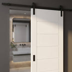 Internal White Sliding Door, 7 Panel, Primed Finish, Black Face Mounted - detail view