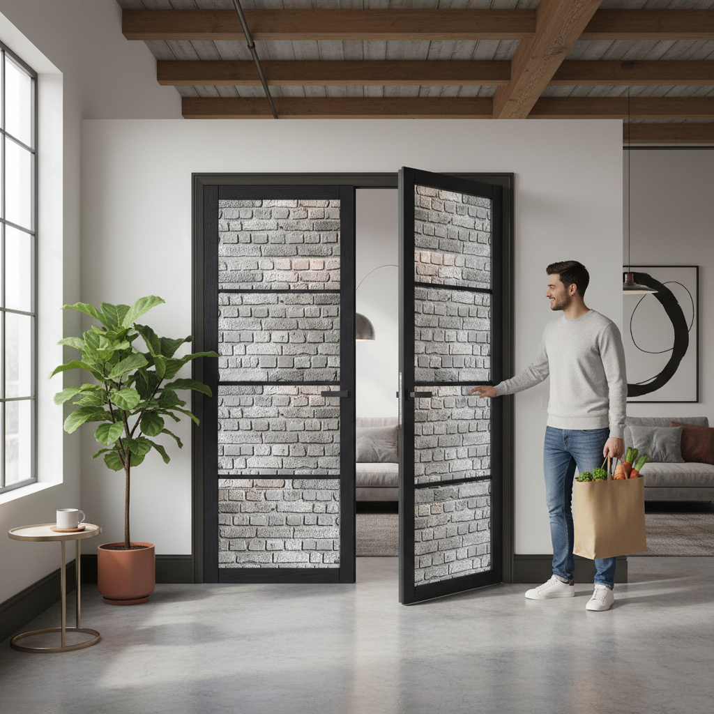 Premium Industrial Style Glazed Door Pair with Clear Panels, Engineered Core, and Charcoal Finish - Perfect for Natural Light