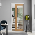 Premium Oak Pocket Door Set - 1 Light Obscure Lined Clear Glass, Customizable Finish, Space-Saving Design for Modern Interiors