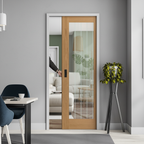Premium Oak Pocket Door Set - 1 Light Obscure Lined Clear Glass, Customizable Finish, Space-Saving Design for Modern Interiors