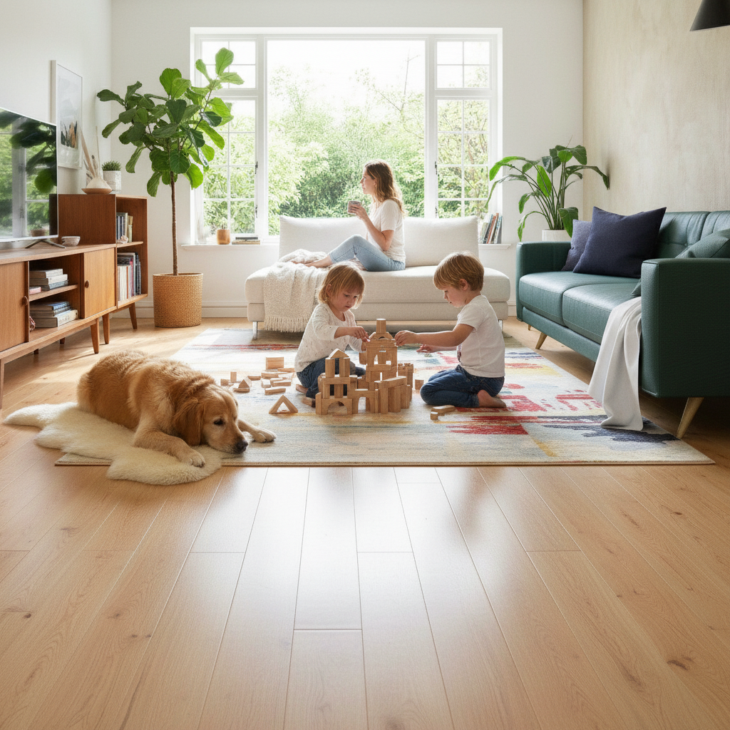 Premium 12mm UV Lacquered Engineered Real Wood Flooring in Natural Oak Finish - High-Quality Professional Grade for Industrial and Commercial Appli...