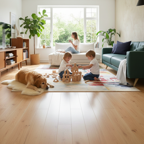 Premium 12mm UV Lacquered Engineered Real Wood Flooring in Natural Oak Finish - High-Quality Professional Grade for Industrial and Commercial Appli...