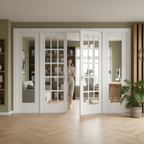 Internal Clear Glass Sidelight Room Divider Set with White Frame - Four Door Design for Elegant Interior Spaces - Image 2