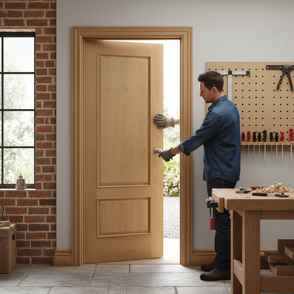 Premium Custom Made Oak Internal Door with Elegant Raised Mouldings - High-Quality Professional Grade for Industrial and Commercial Applications