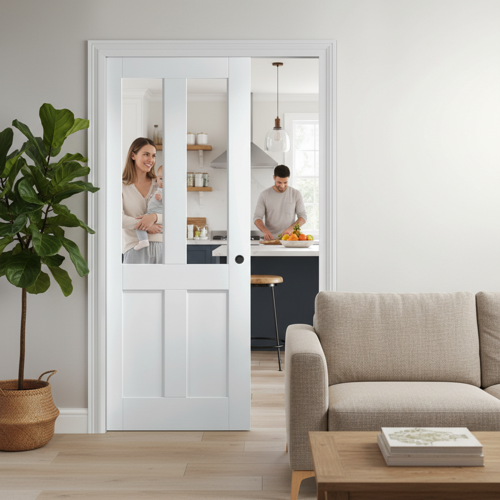 Premium Glazed Pocket Door Set with Galvanised Steel Frame and Adjustable Jambs for Elegant Space Solutions