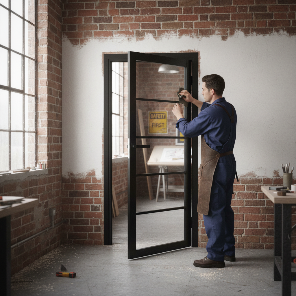 Premium Internal Fully Finished Industrial Studio 5 Light Clear Glass Door with Jet Black Finish for Contemporary Interiors