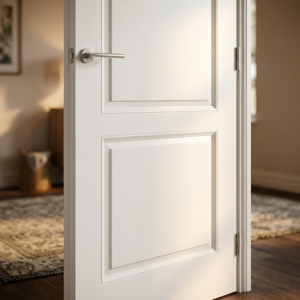 Internal White Door Smooth Finish 2 Panel Shallow Groove Primed - detail view