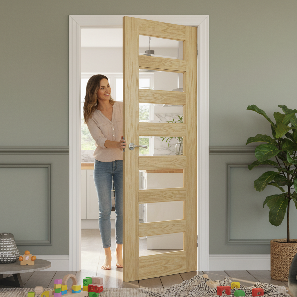 Premium Oak Glazed Interior Door with Solid Core and Toughened Glass - 10 Year Warranty