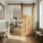 Internal Oak Sliding Door Unfinished 1930s 3 Panel 1 Light Clear Glass