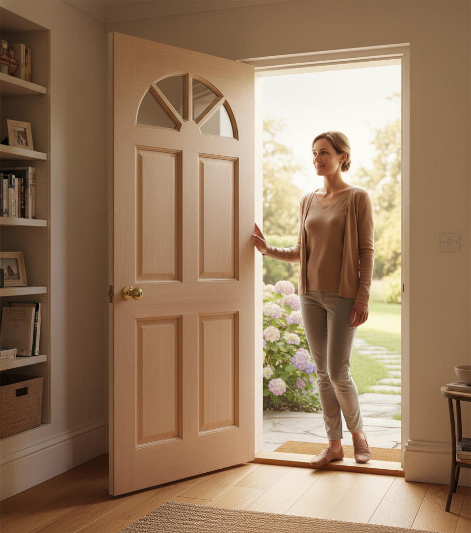 Premium Hardwood Clear Glass Single Glazed Dowelled Fan Light with Raised Panels