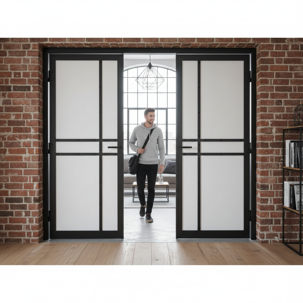 Premium Custom Made Industrial Style Door Pair - Solid Core, White Primed, Suitable for Pocket Door Systems