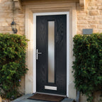 Anthracite Pre-Hung Composite Front Door Set with Satin Obscure Glass - detail view