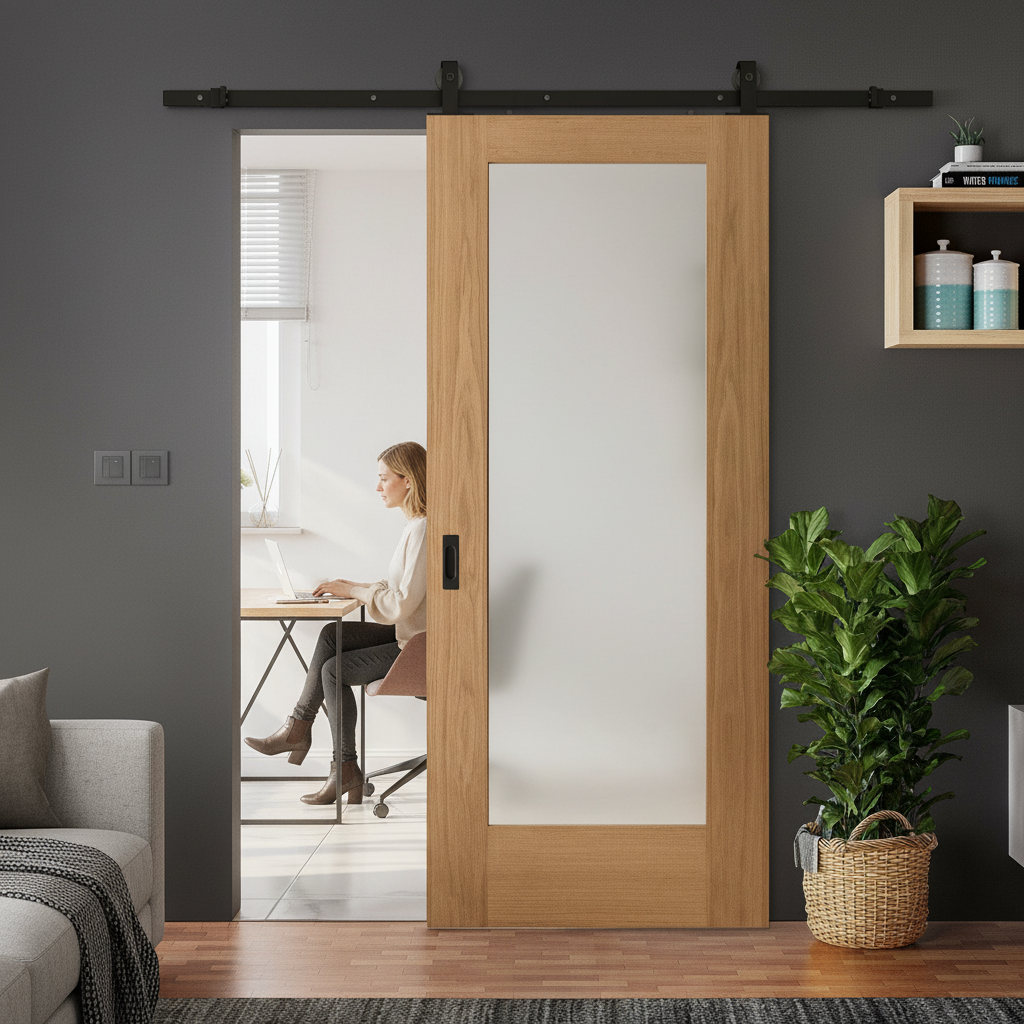 Premium Internal Unfinished Sliding Door with Obscure Glass Panel and Top-Mounted Track Design for Modern Homes - Image 2