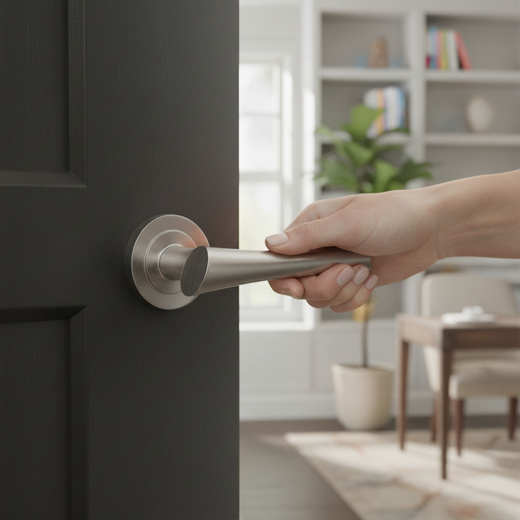 Premium Contemporary Round Lever Door Handle in Satin Nickel Finish for Elegant Home Design - Image 2