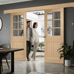 Premium Glazed Double Sliding Door System with Oak Doors and Versatile Installation Options