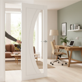 Premium White Primed Glazed Internal Door with Deep U-Groove Design and Clear Tempered Safety Glass