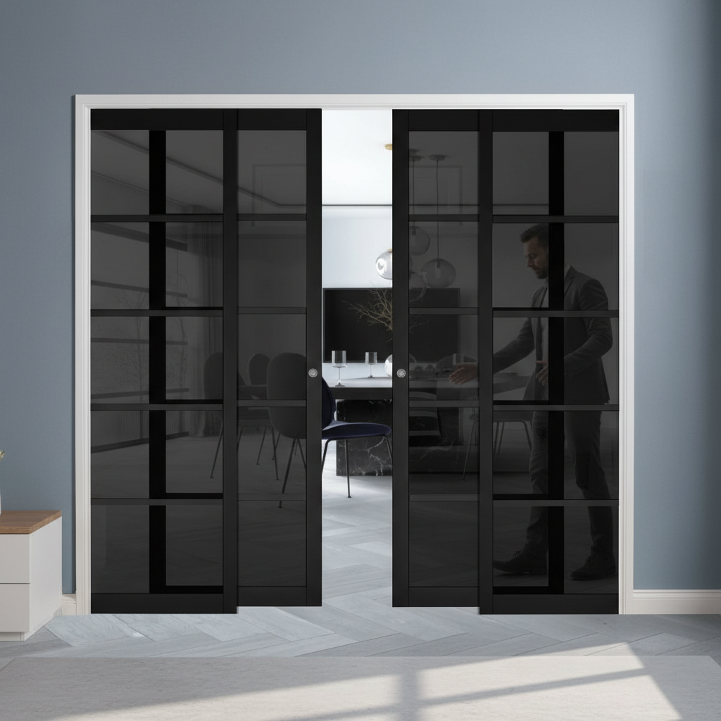 Premium 5L Tinted Glazed 4 Door Telescopic Pocket Door System with Professional Finish and Maintenance-Free Track