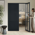 Premium 3 Panel Offset French Doors with Side Panel - Modern Black Design with Large Glass Panes for Bright Spaces