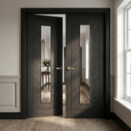 Internal Black Double Door with Clear Glass, Fully Finished, Stockholm Style