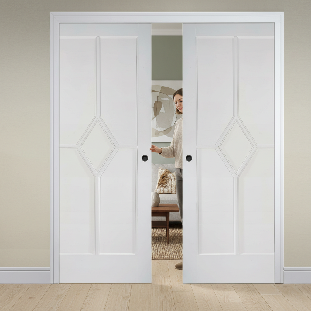 Premium White Primed Double Pocket Door Set with Galvanised Steel Frame and 35mm Thick Doors for Modern Elegance