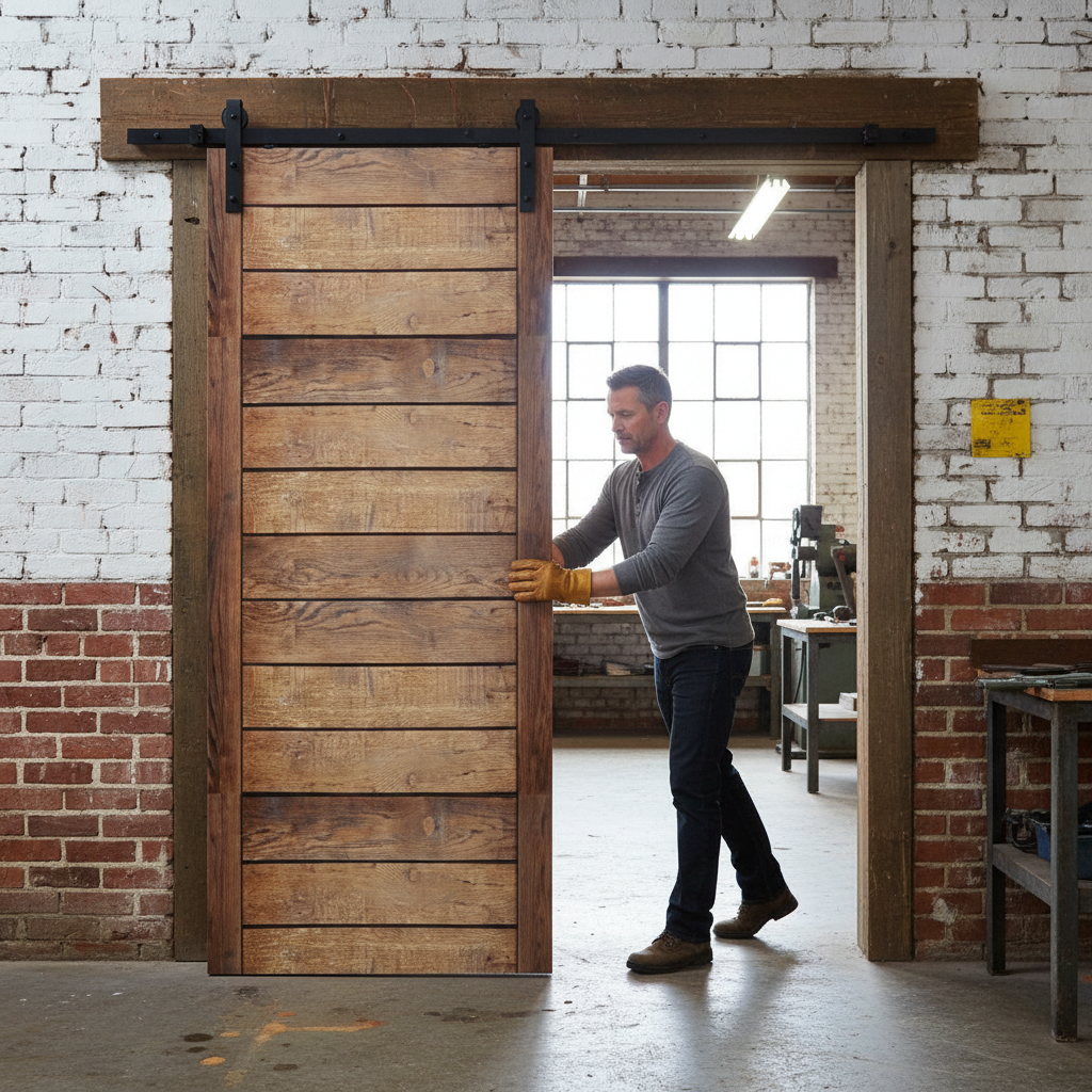 Premium Designer Barn Door Sliding Door System with 2m Carbon Steel Track, Wheel Hangers, and Accessories for Rustic Interiors