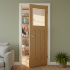 Premium Flat Panel Glazed Internal Door with A-Grade Oak Veneer, Engineered Construction, and Customizable Finish