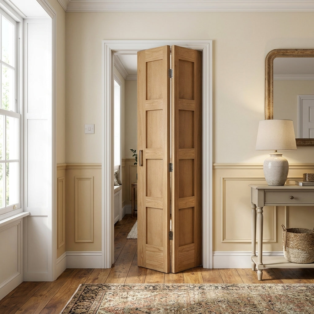 Bi-fold Oak Internal Door Unfinished Shaker 4 Panel Solid Engineered Core