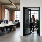 Premium Custom Made Industrial Style Door Pair with Tinted Safety Glass, Solid Core, and Prefinished Black Design