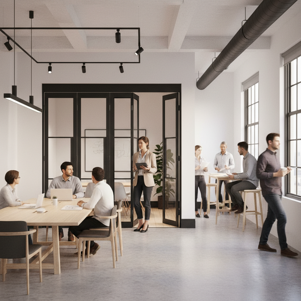 Premium Industrial Style Folding Doors with Clear Glass Panels - 6 Leaf Configuration for Modern Spaces