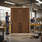 Premium Curved V-Groove Walnut Door Pair - Fully Finished, Solid Core, FSC Certified