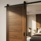 Walnut Internal Sliding Door Fully Finished with Black Face Mount - detail view