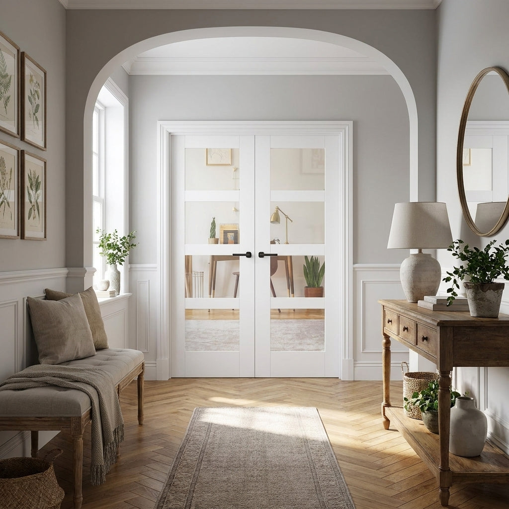 Internal Shaker 4 Light White Primed French Door with Clear Glass