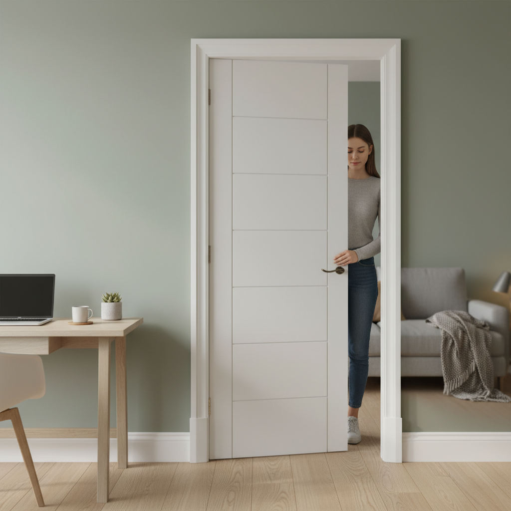 Premium 7 Panel Laminate Interior Door with Sleek White Finish and Edge Trimming Options
